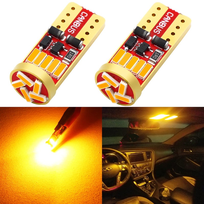 PHINLION 194 LED Bulb Amber Yellow Super Bright 168 2825 2827 T10 W5W Wedge LED Replacement Bulbs for Car License Plate Interior Dome Map Reading Courtesy Side Marker Lights, Pack of 2 - Image 1